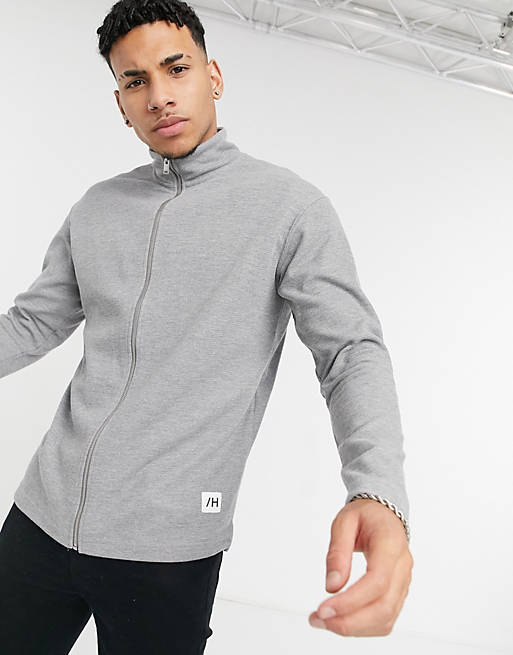 Selected Homme zip through sweat with high neck in grey