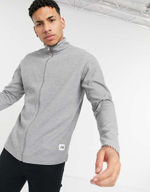 Selected Homme zip through sweat with high neck in grey Selected Homme zip through sweat with high neck in grey