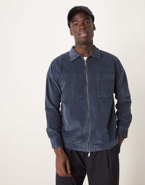 Selected Homme zip thru cord shirt in navy - view 1