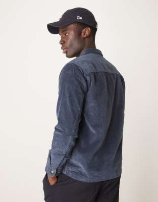 Selected Homme Zip Up Cord Shirt In Navy