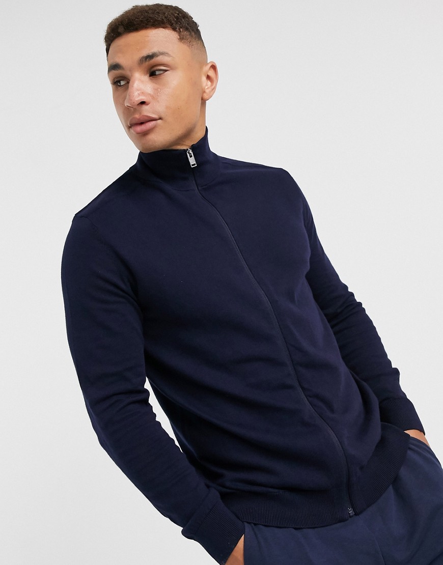 Selected Homme zip up knit cardigan in navy