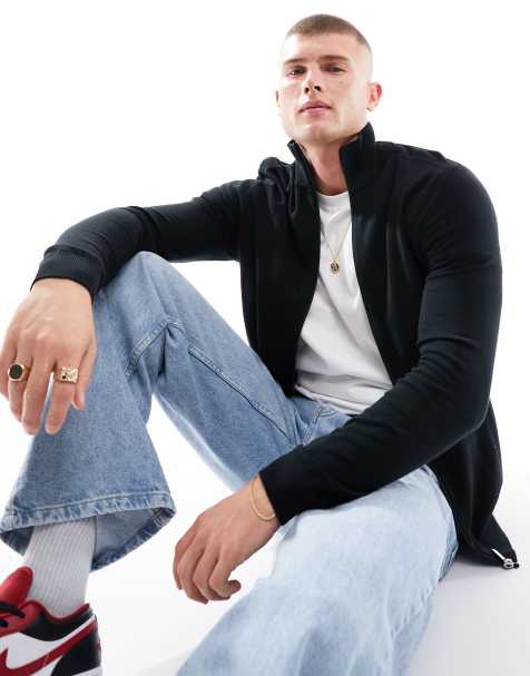 Selected zip up knitted jumper in black