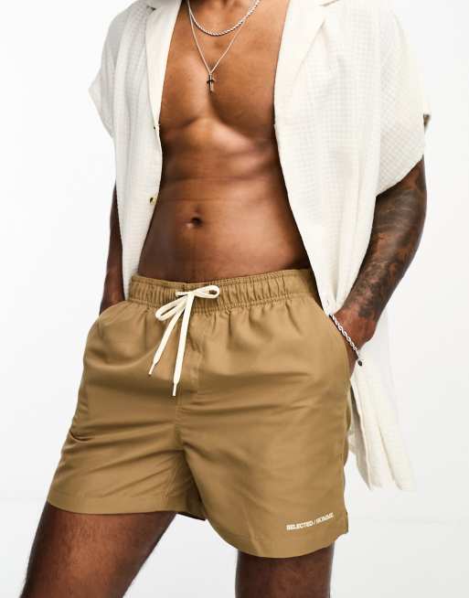 Selected Homme - Zwemshort in lichtbruin