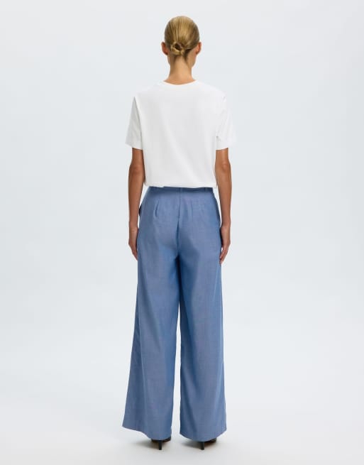 Selected – Hose in Dunkelblau mit weitem Bein, 2 von 6