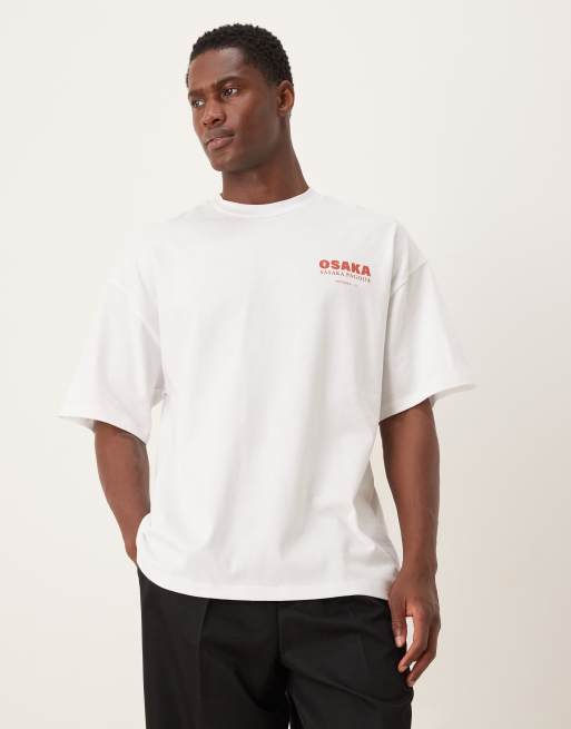Selected - Hvid oversized T-shirt med japansk byprint på ryggen, 3 af 5