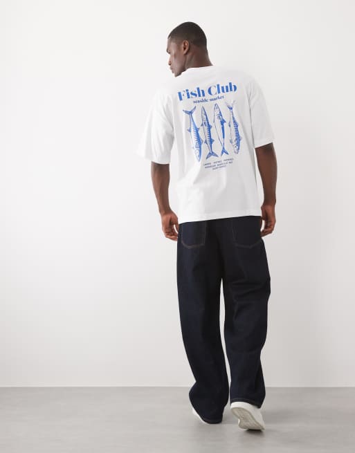 Selected - Hvid T-shirt med 'Fish Club-'print i afslappet pasform, 2 af 5