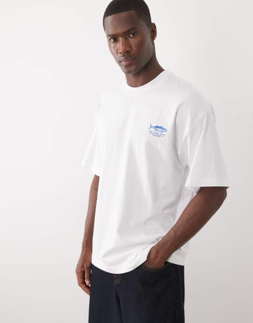Selected - Hvid T-shirt med 'Fish Club-'print i afslappet pasform, 4 af 5