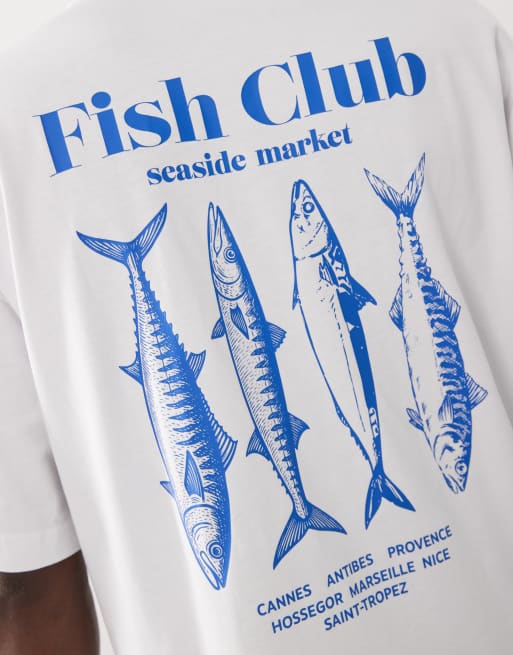 Selected - Hvid T-shirt med 'Fish Club-'print i afslappet pasform, 5 af 5