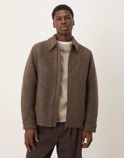 Selected - Jack van wolmix met rits en kraag in bruin - view 1