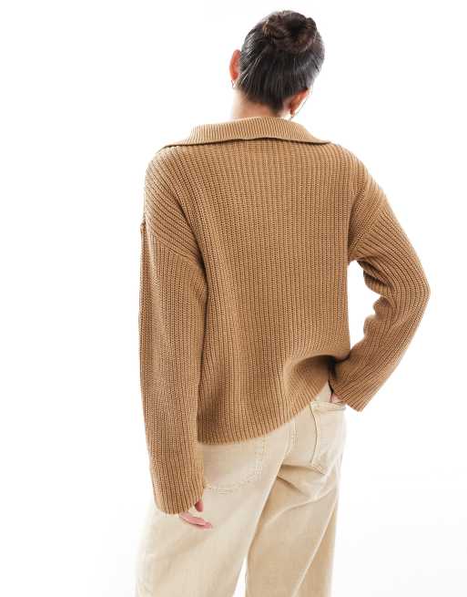Selected – Jasnobrązowy sweter z zapięciem na suwak pod szyją, 3 z 4