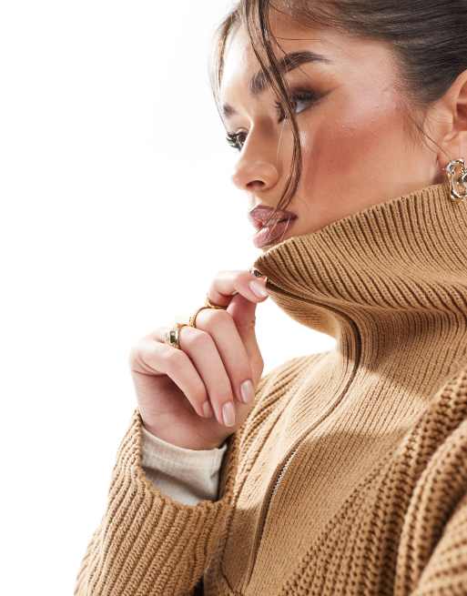 Selected – Jasnobrązowy sweter z zapięciem na suwak pod szyją, 4 z 4