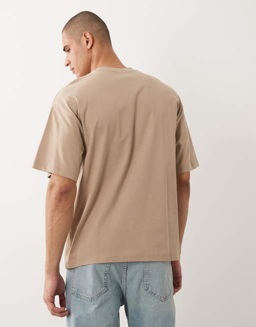 Selected – Jasnobrązowy T-shirt oversize z małym nadrukiem, 5 z 5