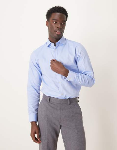 Selected slim fit easy iron smart shirt in light blue 