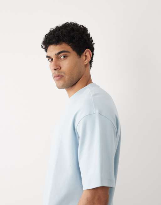 Selected – Jasnoniebieski gruby T-shirt oversize o gramaturze 300 g/m², 4 z 5