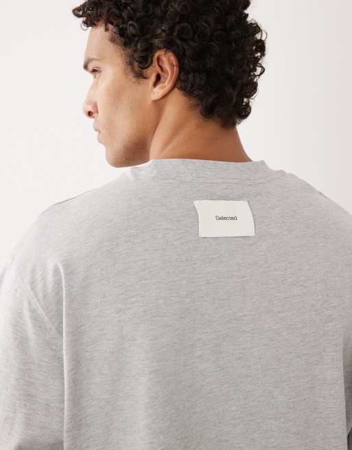 Selected – Jasnoszary gruby T-shirt oversize o gramaturze 220 g/m² , 3 z 5