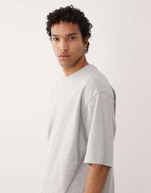 Selected – Jasnoszary gruby T-shirt oversize o gramaturze 220 g/m² , 4 z 5