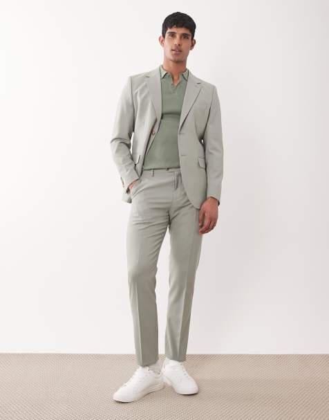 Selected slim fit suit trousers in light green 