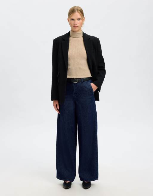 Selected - Jeans a vita alta in denim blu scuro , 4 di 6