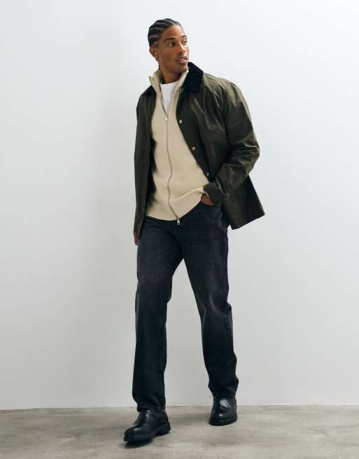 Selected jersey de punto acanalado con doble cremallera en color crema, 5 de 5