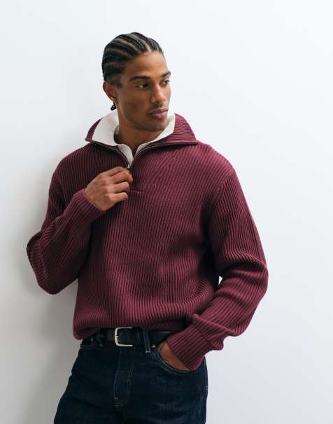Selected jersey de punto con cuello alto y cremallera de 1/4 en burdeos - view 1