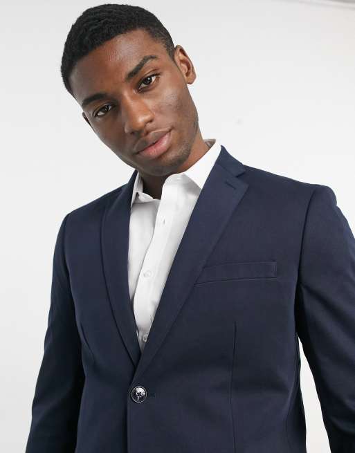 Selected jersey suit jacket slim fit in navy, 3 of 4