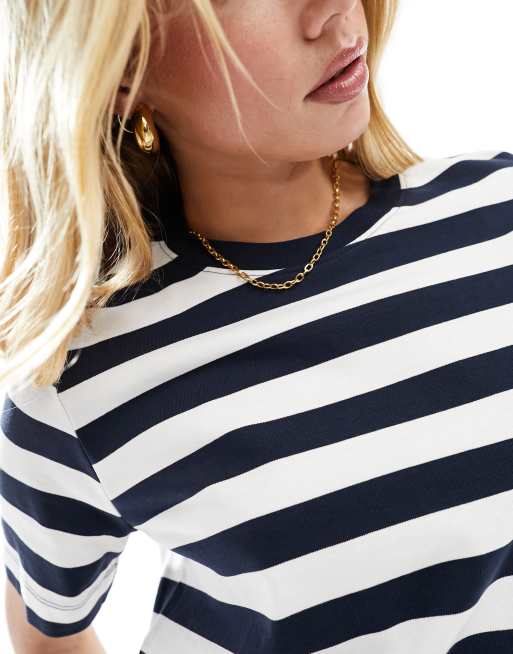 Selected – Kastig geschnittenes, gestreiftes T-Shirt in Marineblau , 2 von 4