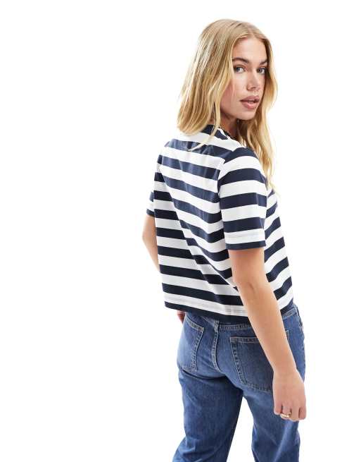 Selected – Kastig geschnittenes, gestreiftes T-Shirt in Marineblau , 4 von 4