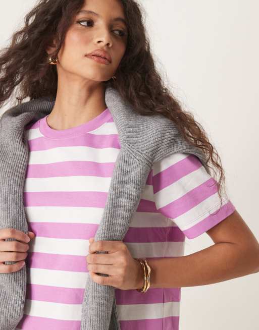 Selected – Kastiges T-Shirt mit rosa Streifen, 2 von 4