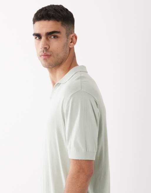 Selected knit split neck polo in sage green, 4 of 5