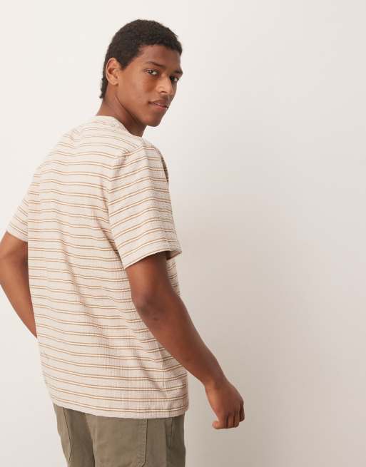 Selected knit T-shirt in cream stripe 