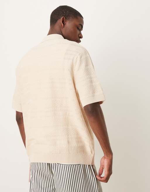 Selected knit texture polo in cream , 4 of 4