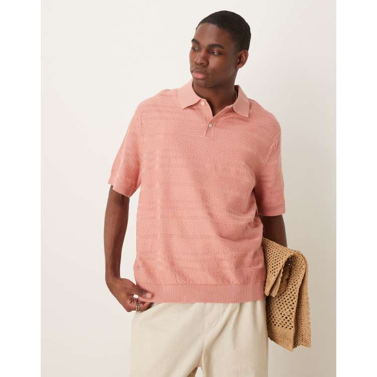Selected knit texture polo in pink | ASOS