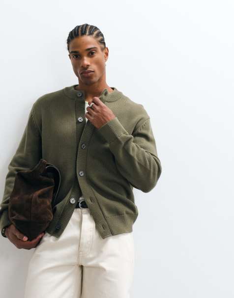 Selected knit v-neck cardigan in olive green - view 1