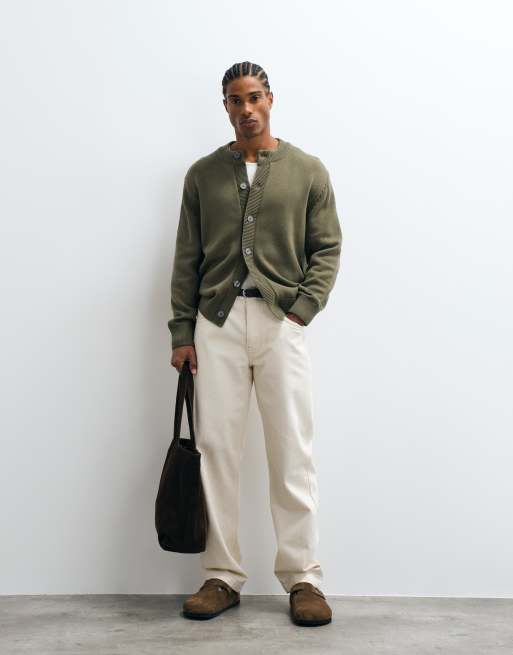 Selected knit v-neck cardigan in olive green, 2 of 5