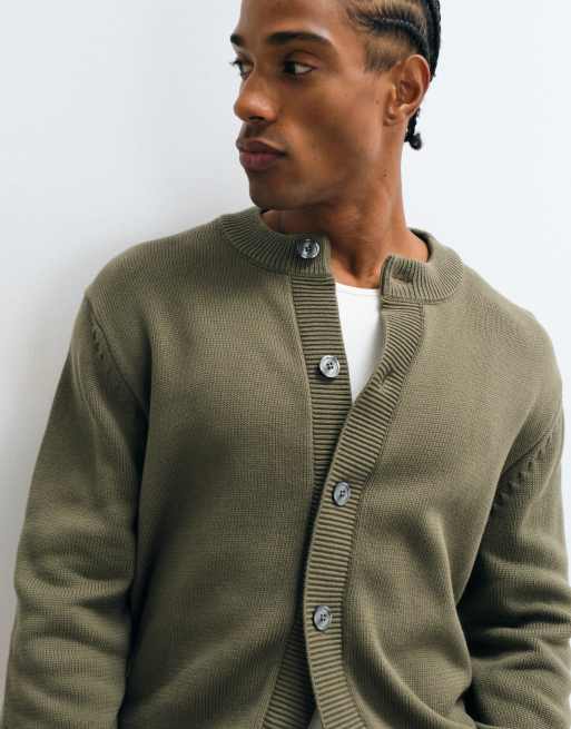 Selected knit v-neck cardigan in olive green, 3 of 5