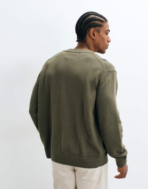 Selected knit v-neck cardigan in olive green, 4 of 5