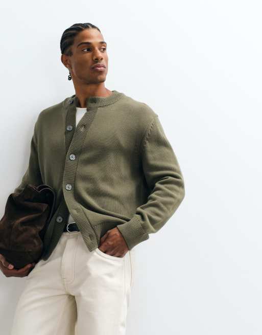Selected knit v-neck cardigan in olive green, 5 of 5