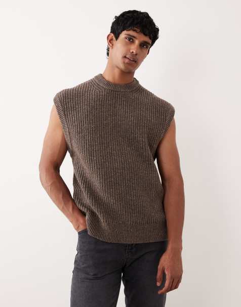 Selected knit vest in brown - view 1
