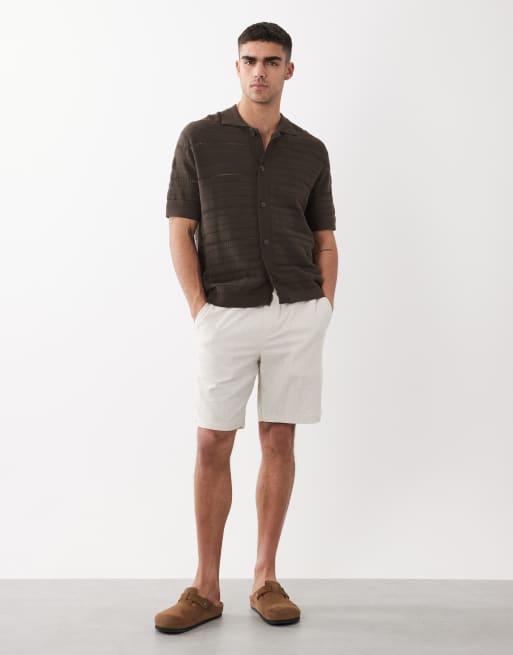Selected knitted crochet polo in brown, 2 of 5