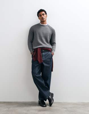 Selected Knitted Fisherman Rib Sweater In Gray
