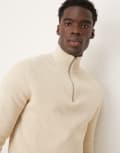 [Selected] Selected knitted half zip jumper in cream-White M Oatmeal