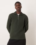 [Selected] Selected knitted half-zip jumper in dark green XL Deep Forest