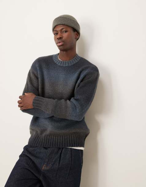Selected knitted jumper in black blue ombre - view 1
