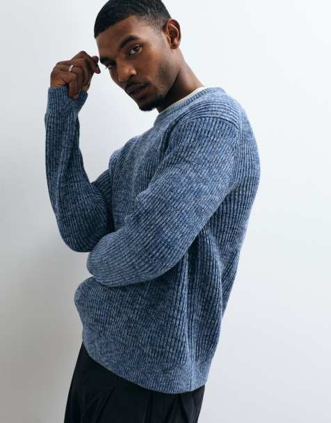 Selected knitted jumper in speckled blue - view 1