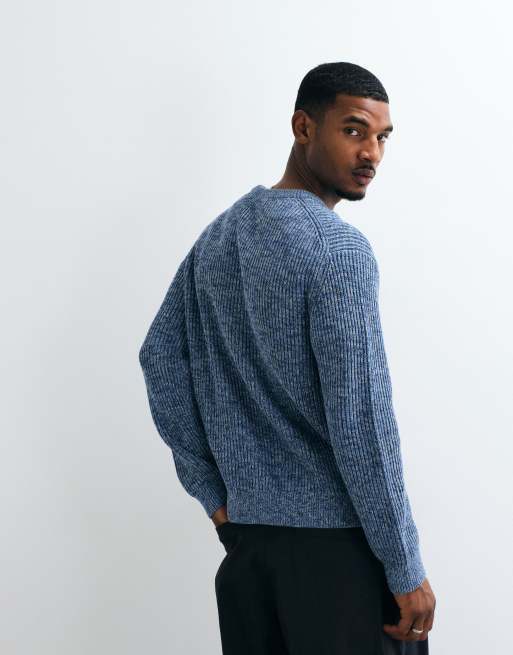 Selected knitted jumper in speckled blue, 5 of 5