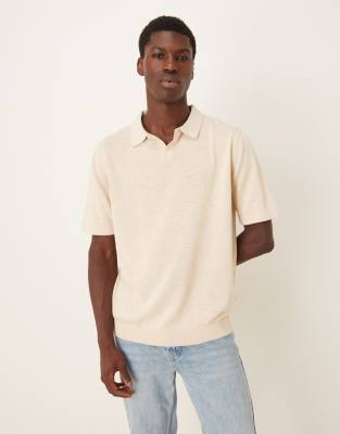 Selected Selected knitted polo in cream-White