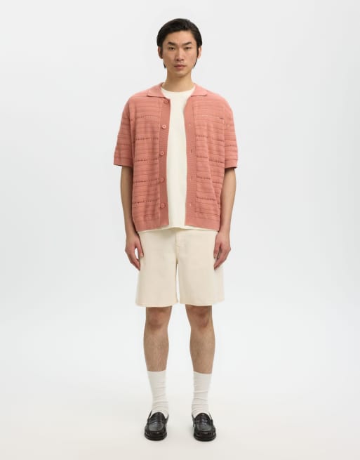 Selected Knitted polo shirt in rose dawn, 3 of 6