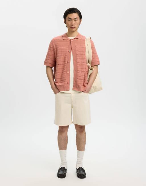 Selected Knitted polo shirt in rose dawn, 5 of 6