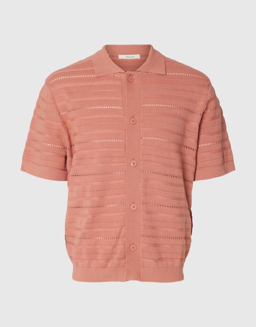 Selected Knitted polo shirt in rose dawn, 6 of 6