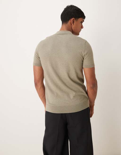 Selected knitted polo shirt in tan , 3 of 4